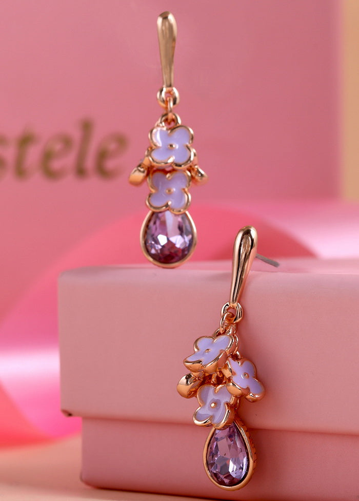 Estele Floral Design Crystal Dangle Earrings - Indian Silk House Agencies