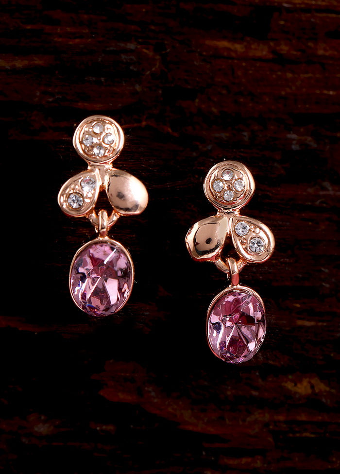 Estele 24 Kt Non Precious Metal Rose Gold Plated Pink Oval Crystal Stud Earrings for Girls - Indian Silk House Agencies