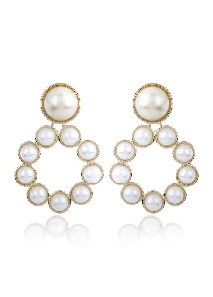 Estele Imitation Gold Tone Plated round Shaped Pearl On Pearl Earrings - Indian Silk House Agencies