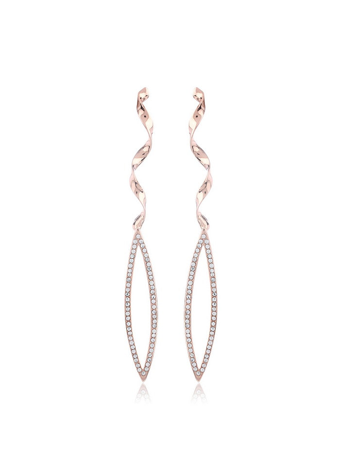 Estele Non Precious Metal Imitation Rose Gold Tone Plated Twirl Drop Earrings With White Stone cryst - Indian Silk House Agencies