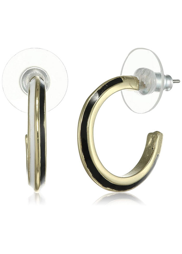 Estele 24 Kt Gold Plated Black and white enamel Hoop Earrings - Indian Silk House Agencies