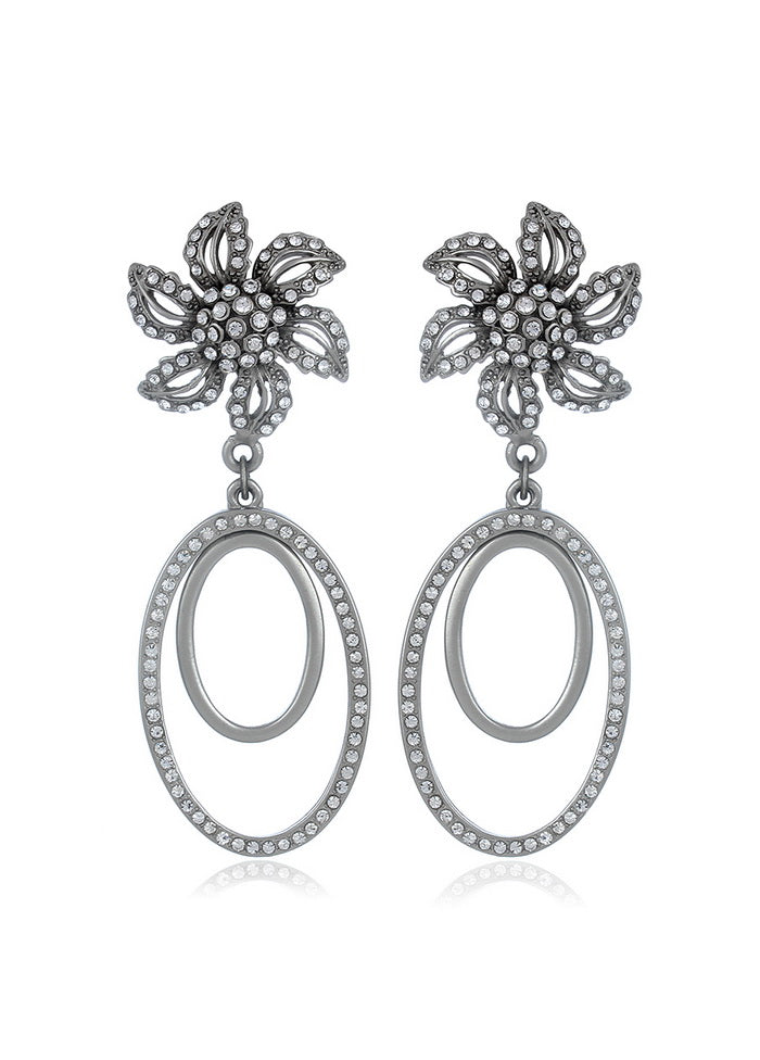 Estele Oxidised Silver Tone Diamond Fling Earrings - Indian Silk House Agencies