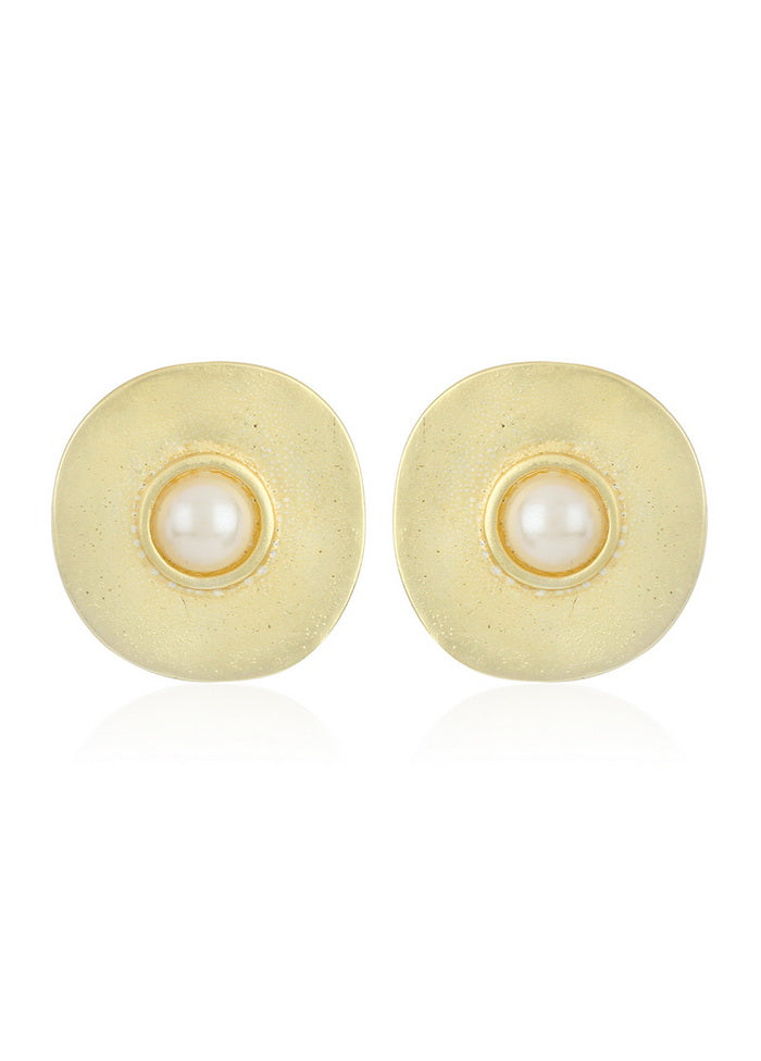 Estele Matte Gold Button Earrings With Pearl For Women - Indian Silk House Agencies