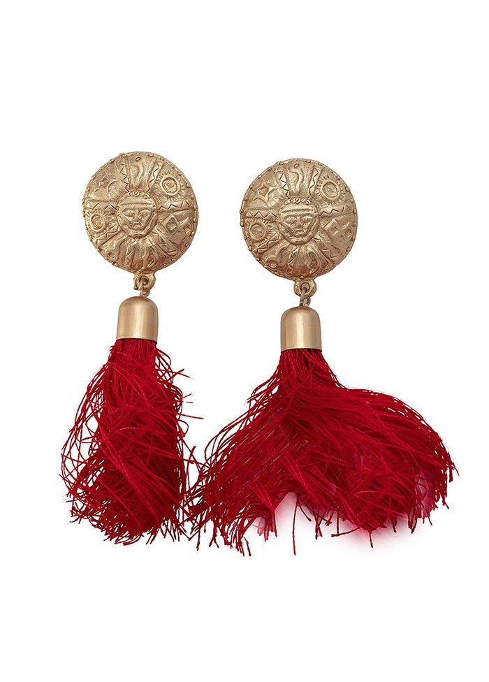 Estele 24 Kt Gold Plated Designer Egyptian Red Tassel Earrings One Size - Indian Silk House Agencies
