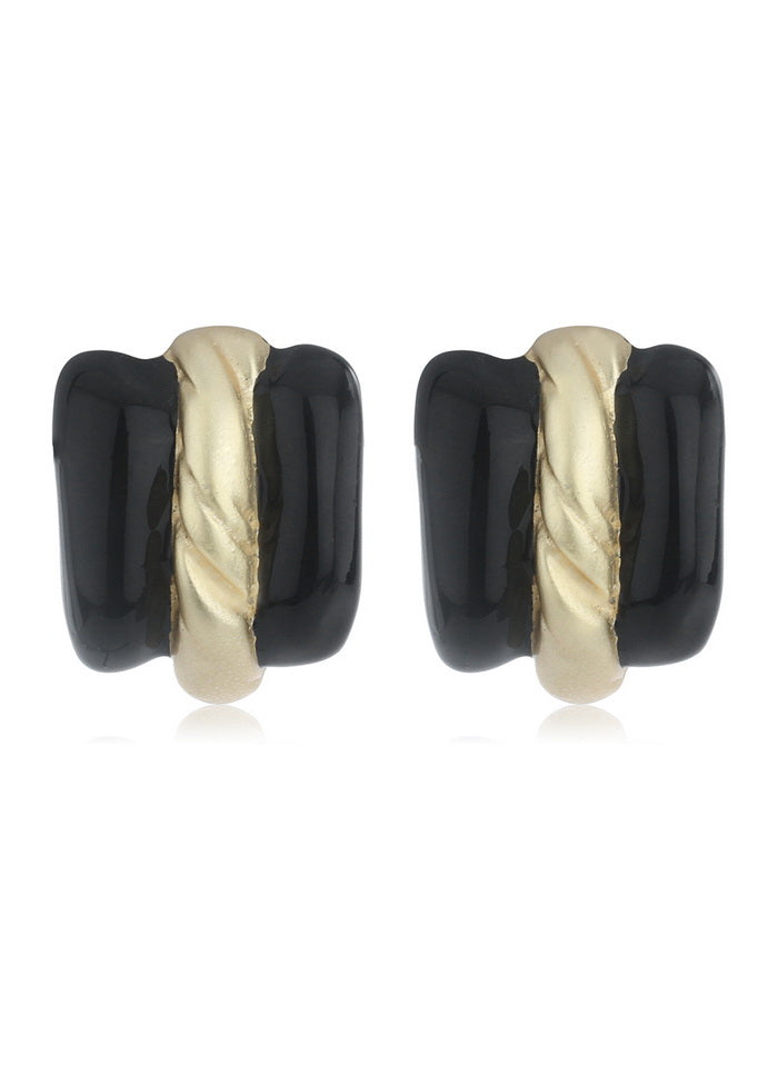 Estele Imitation Gold Tone Plated Black Enamel Statement Stud Earrings - Indian Silk House Agencies
