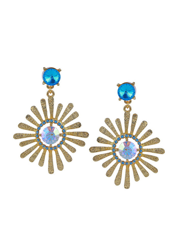 Estele Imitation Rhodium Plated Blue Colored Sunflower Drop Earrings - Indian Silk House Agencies