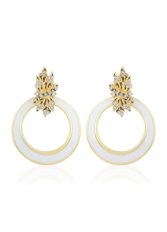 Estele 24Kt Gold Tone Plated White Enamel Ivory leafy Earring - Indian Silk House Agencies