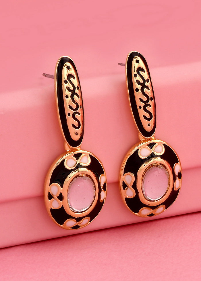 Estele Non Precious Metal Gold Tone Black Enamel Kundan Drop Earrings for women - Indian Silk House Agencies