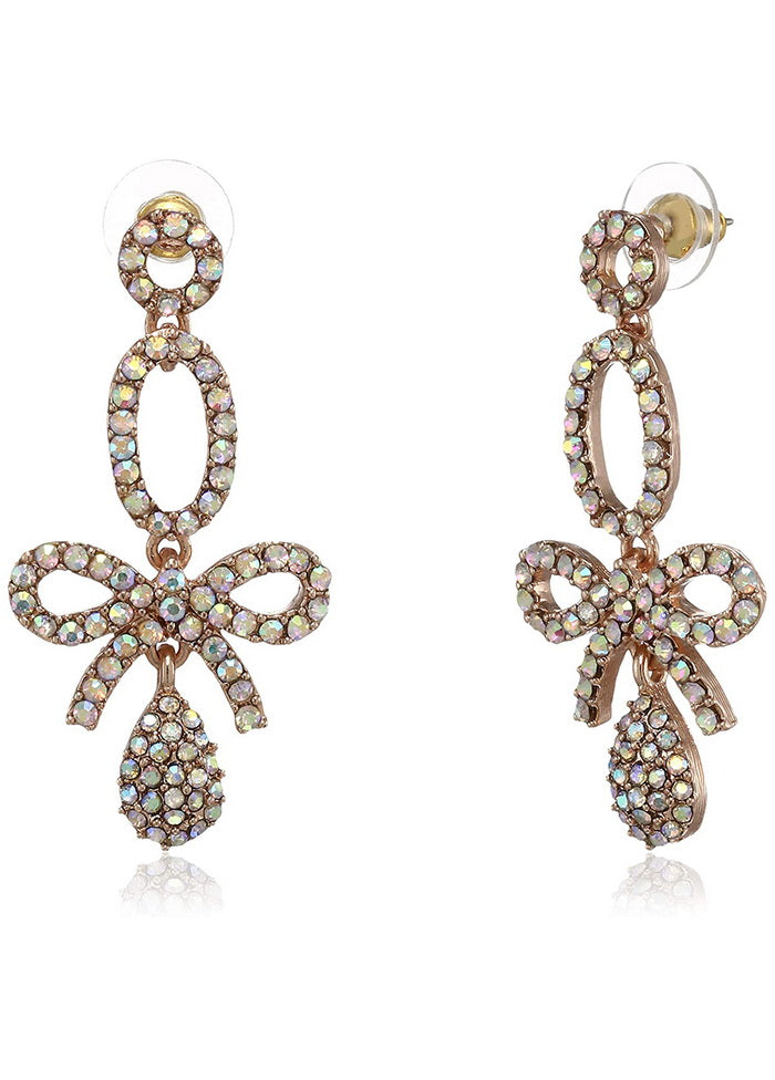 Estele White bright stone cute bow fancy earrings for women - Indian Silk House Agencies