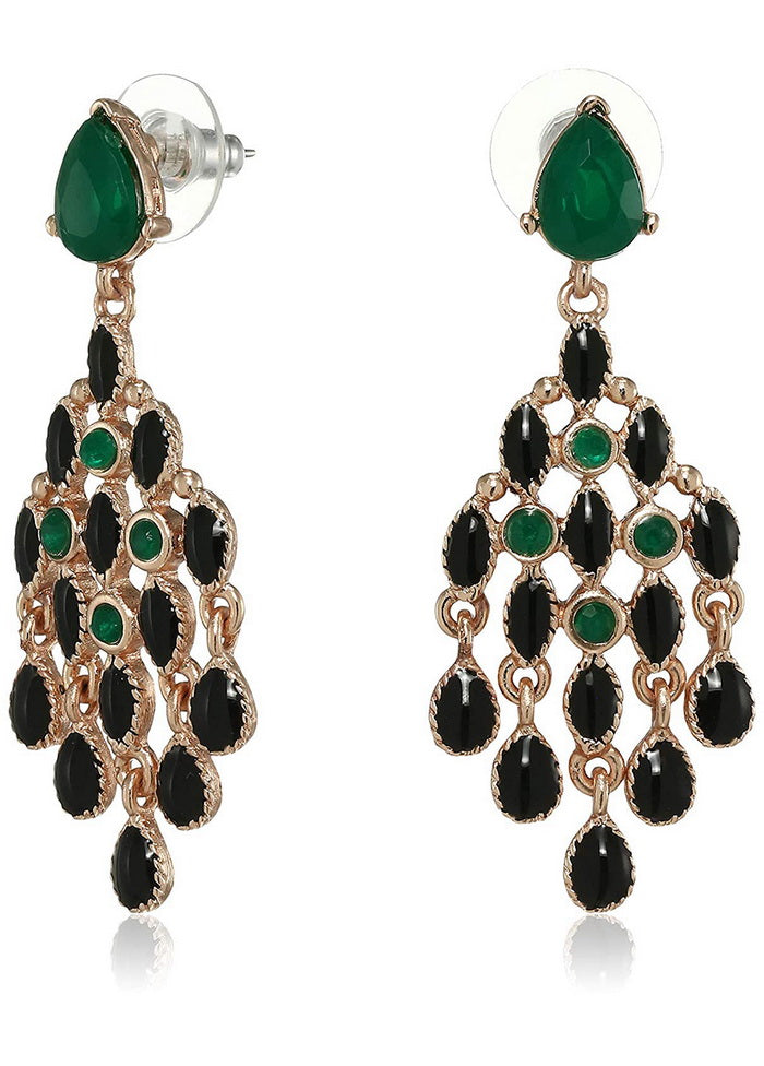 Estele Black Green And Golden Trendy Metal Brass Chandelier Earrings For Women - Indian Silk House Agencies