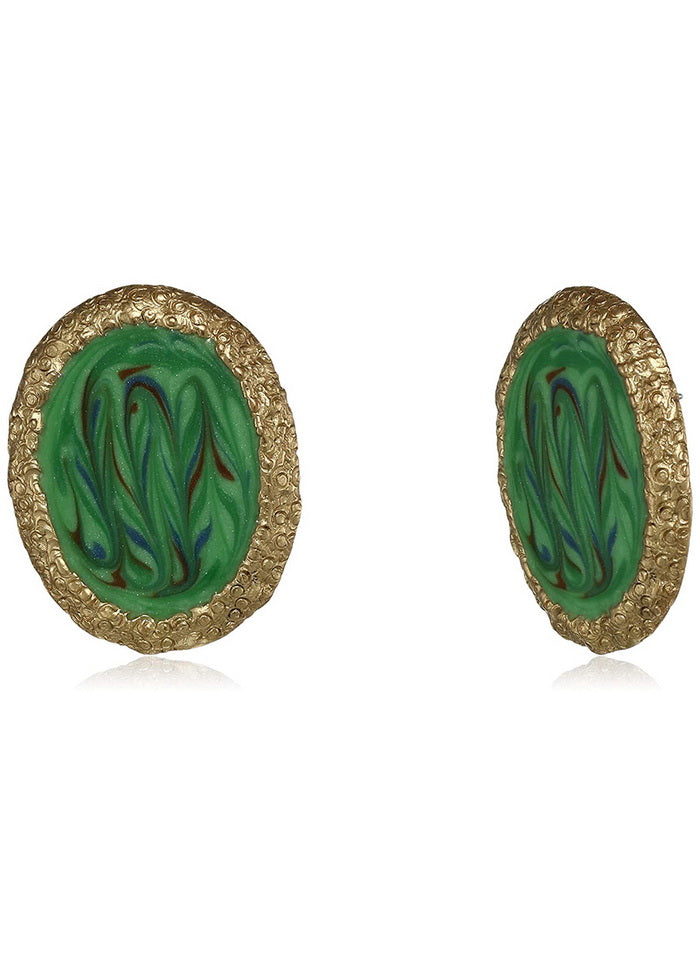 Estele 24 Kt Gold Plated Green swirl enamel designer Stud Earrings for Girls and Women - Indian Silk House Agencies