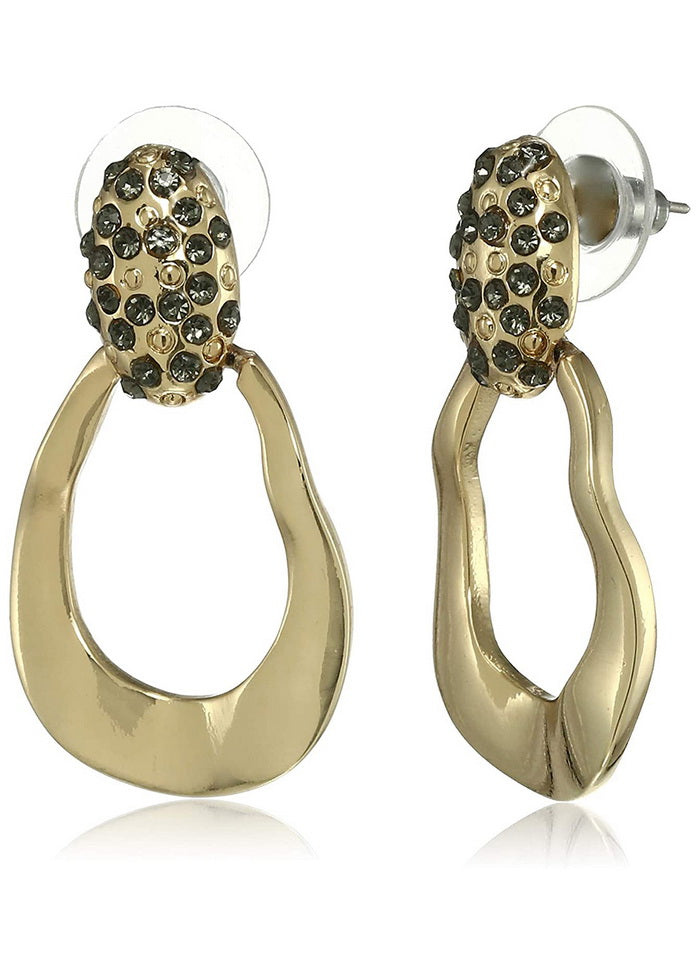 Estele 24 Kt Gold Plated Black studded crystal with wave Dangle Earrings - Indian Silk House Agencies