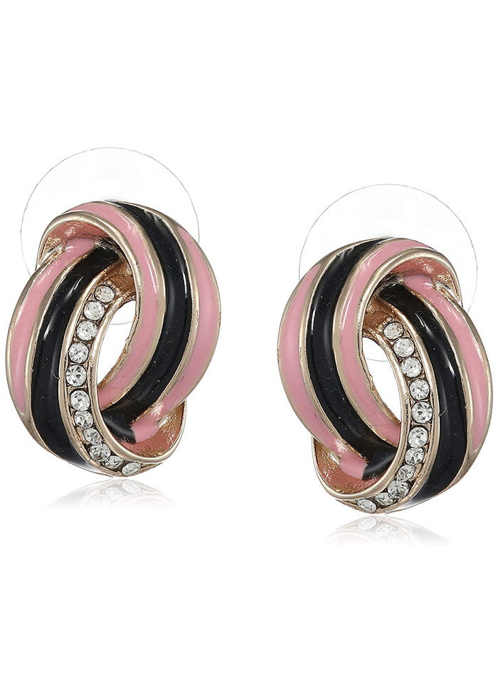 Estele 24Kt Rose Gold Tone Plated Black and White Enamel with Austrian crystal stone Stud Earrings f - Indian Silk House Agencies