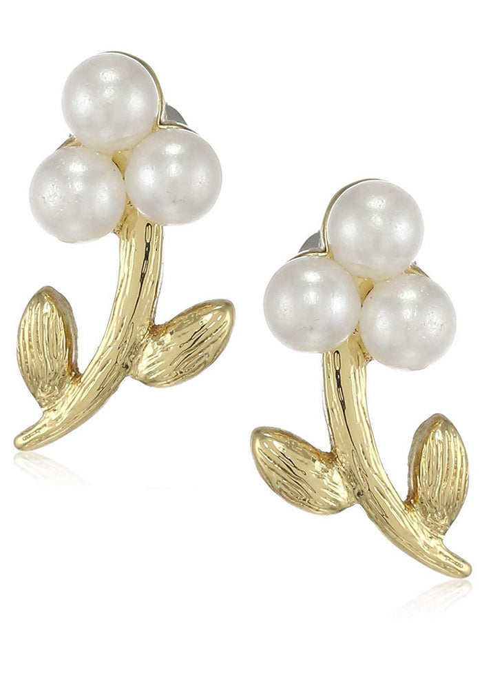 Estele 24 Kt Gold Plated Pearl Monocot Stud Earrings - Indian Silk House Agencies