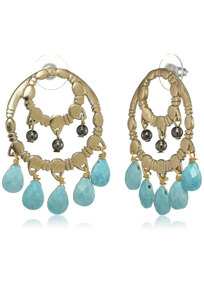 Estele Girls Womens Non Precious Brass Metal 24K Gold Plated Emerald Green Beads Earrings - Indian Silk House Agencies