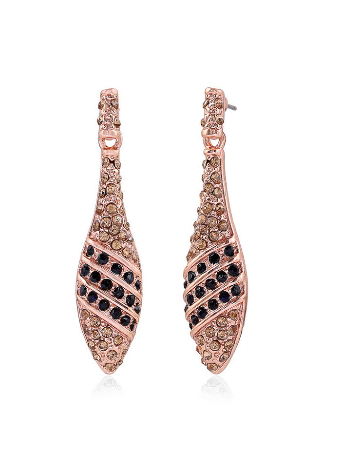 Estele Gold Tone Plated White Austrian crystal Skinny Shiny Drop Earrings - Indian Silk House Agencies