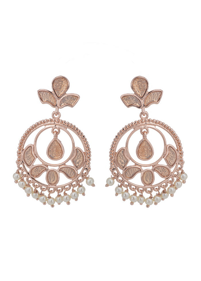 Estele 24 Kt Rose Gold Plated Crystal studded Sugarcane Dangle Earrings - Indian Silk House Agencies