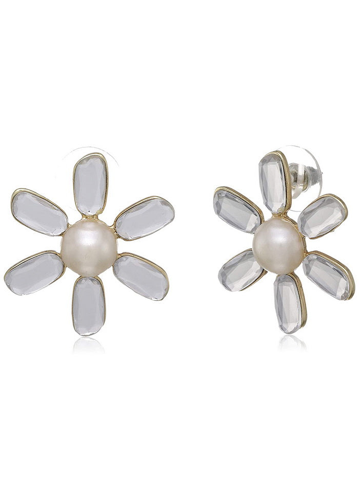 Estele Tradiotional Mirror kundan with Pearl flower studs for women - Indian Silk House Agencies