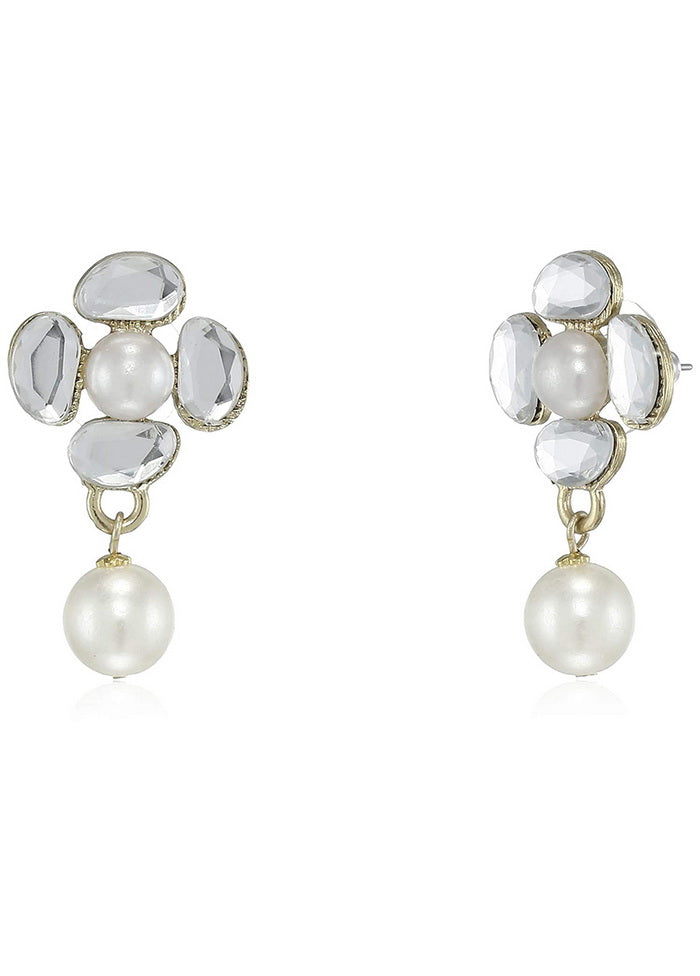 Estele Mirror white kundan with white pearl drop earrings for women - Indian Silk House Agencies
