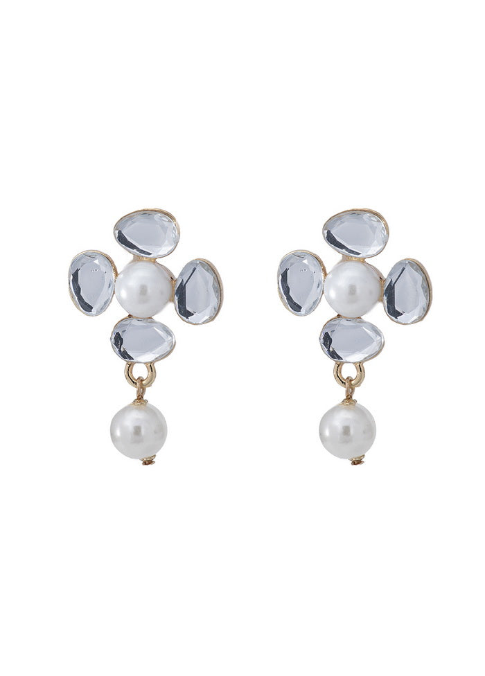Estele Mirror white big kudan with white pearl drop earrings for women - Indian Silk House Agencies