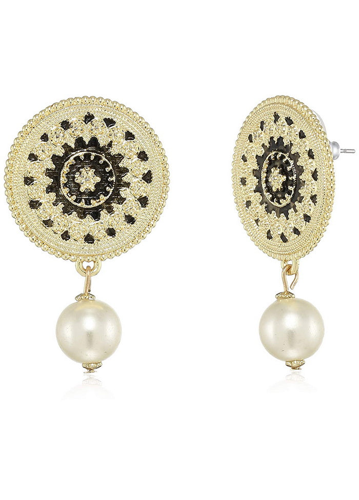 Estele 24 Kt Gold plated Circularwith white pearl stylish hangings for women - Indian Silk House Agencies