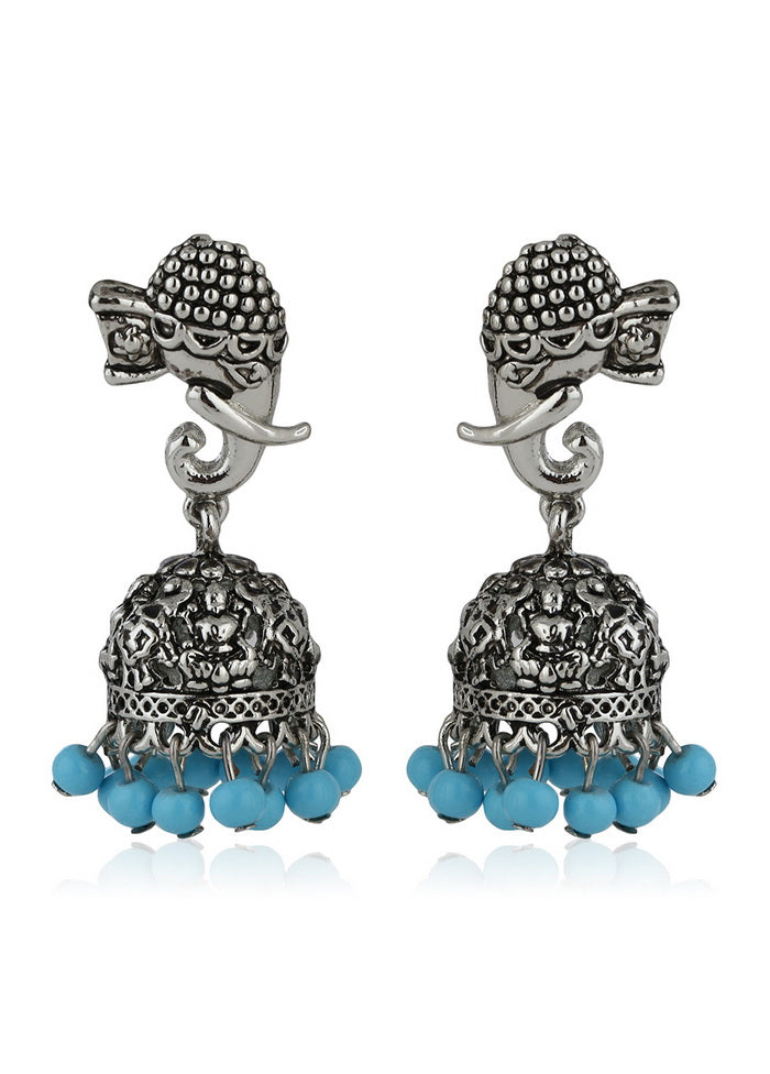 Estele Oxidised Silver Plated Jhumki with Blue Pearl drop Earrings for Women - Indian Silk House Agencies