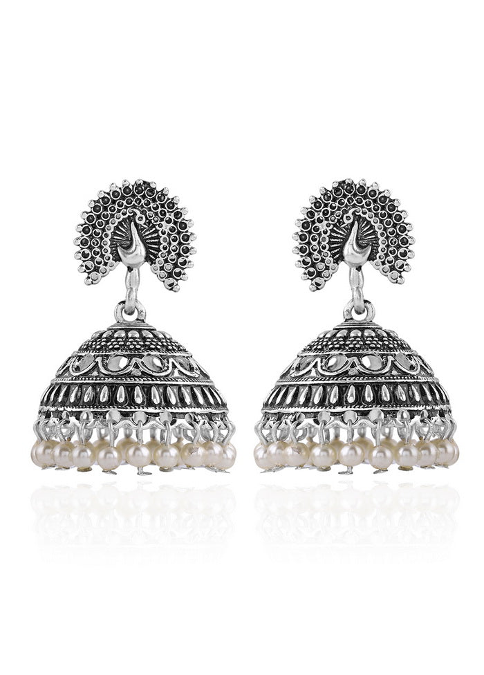 Estele Silver Oxidised Stylish Traditional Peacock Earrings - Indian Silk House Agencies
