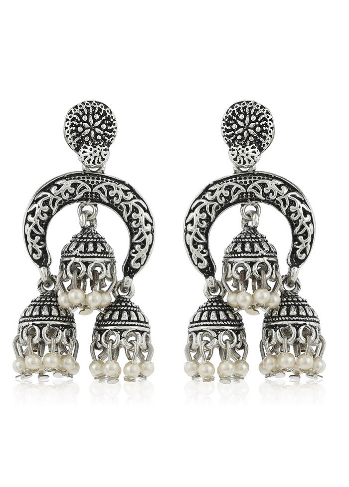 Estele Oxidized Silver Plated Brass Crafted Tassel Long Jhumka Earrings for Women and Girls - Indian Silk House Agencies
