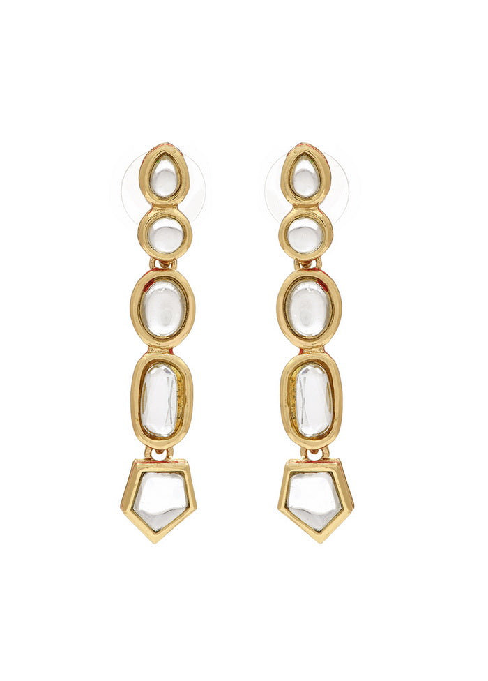 Estele 24Kt Gold Plated Zinc Brass Designer Kundan Long Traditional Earrings for Women - Indian Silk House Agencies