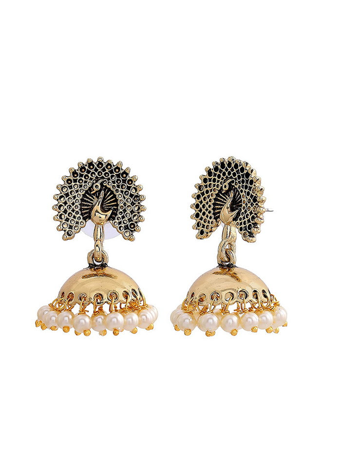 Ethnic Gold colour Peacock heritage Jhumkis for women - Indian Silk House Agencies