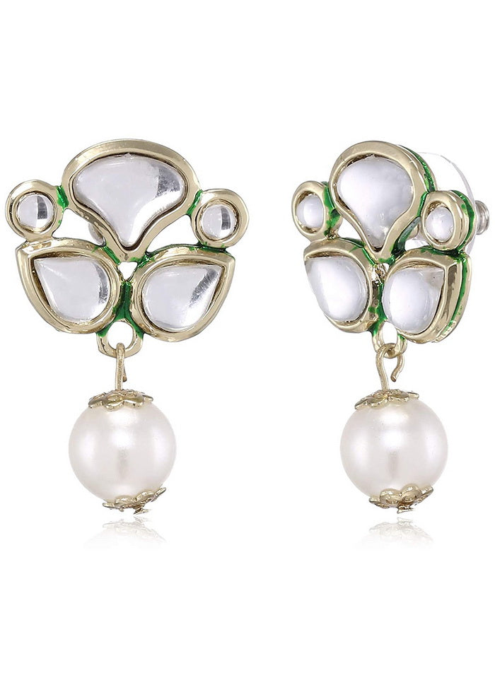 Estele Fashionable Short kundan with white pearl earrings for women - Indian Silk House Agencies