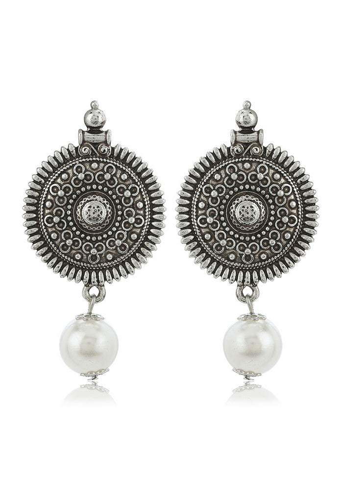 Estele Oxidized Silver Plated Sun Shape With White Pearl Drop Earrings For Women Girls - Indian Silk House Agencies