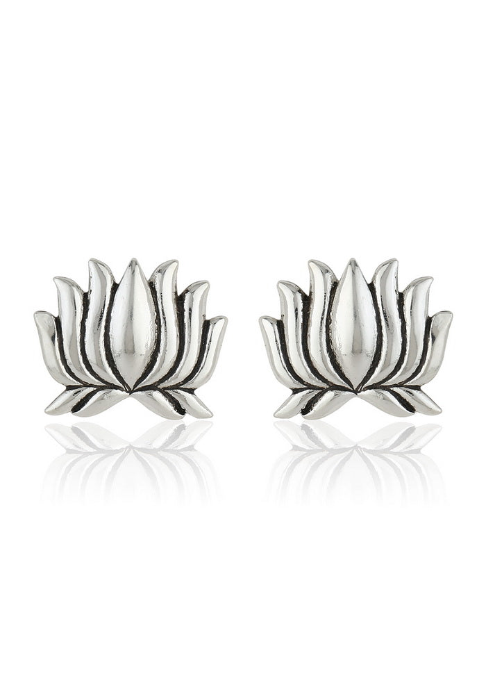 Estele Oxidized Silver Plated Lotus Shaped Stud Earrings - Indian Silk House Agencies