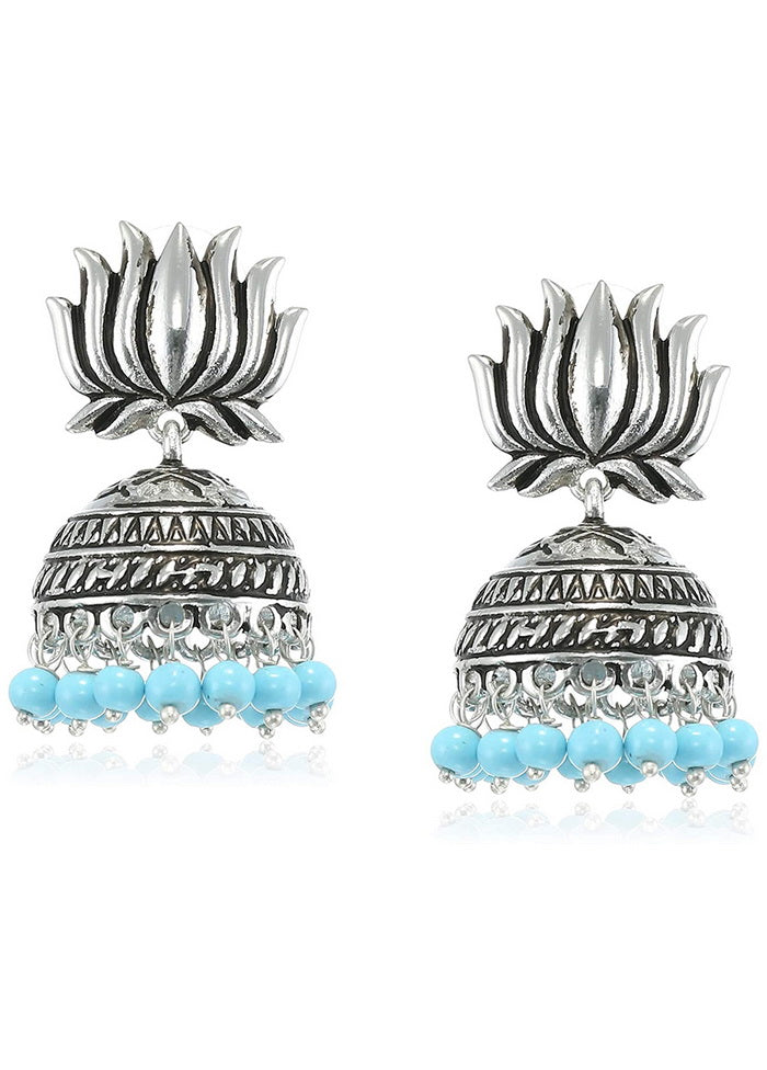 Estele Silver Plated Lotus Design Oxidised Jhumka Jhumki Earring For Girls and Women - Indian Silk House Agencies