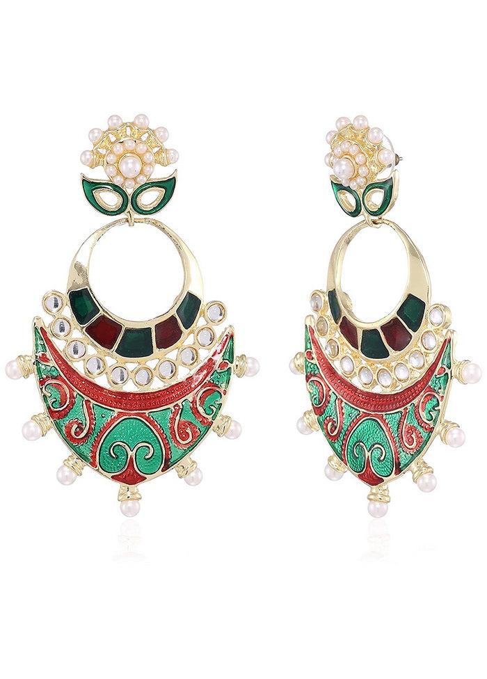Estele Red colour and Green colour Enamel Dangle earrings for women - Indian Silk House Agencies