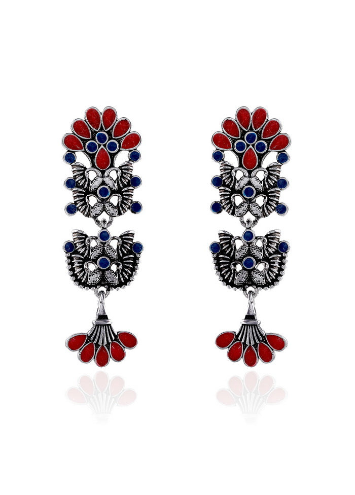 Estele Silver Oxidised Dsesigner Multicolour Floral Meenakari Dangle Drop Earrings - Indian Silk House Agencies