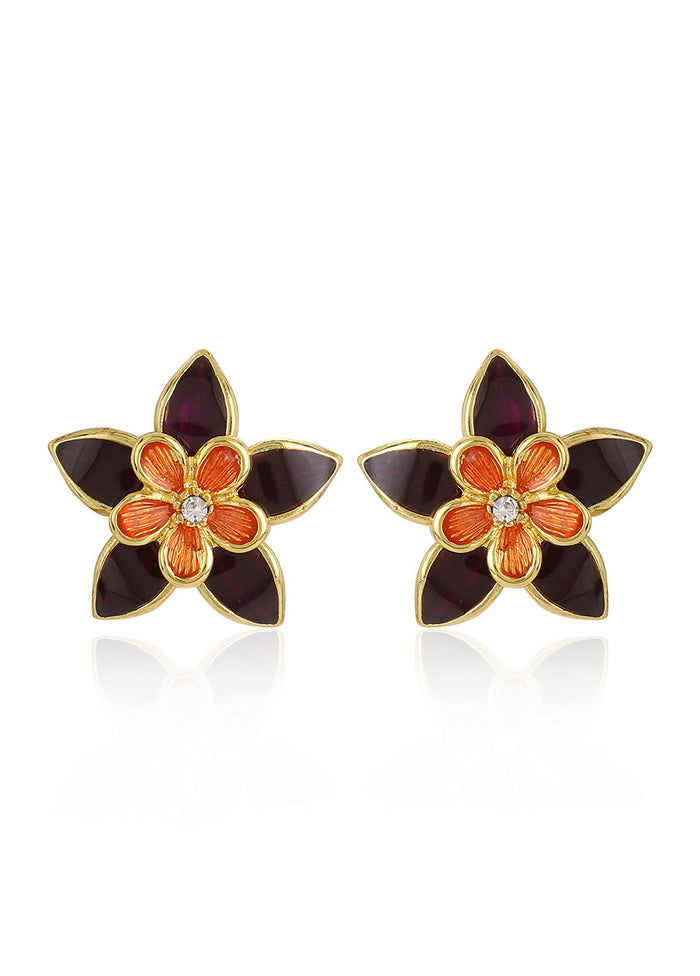 Estele 24Kt Gold Tone Plated Multi Colour Round Stud Earrings - Indian Silk House Agencies