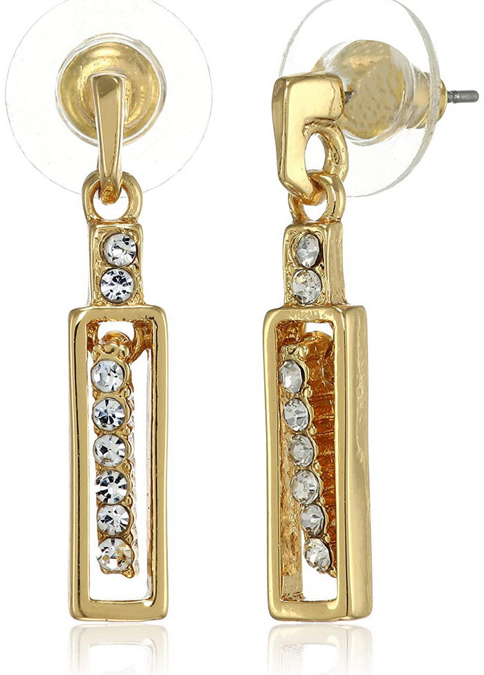 Estele 24 Kt Gold Plated Crystal Pea Pod rectangle Drop Earrings - Indian Silk House Agencies