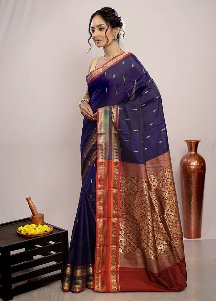 Blue Kanjivaram Silk Saree With Blouse Piece - Indian Silk House Agencies