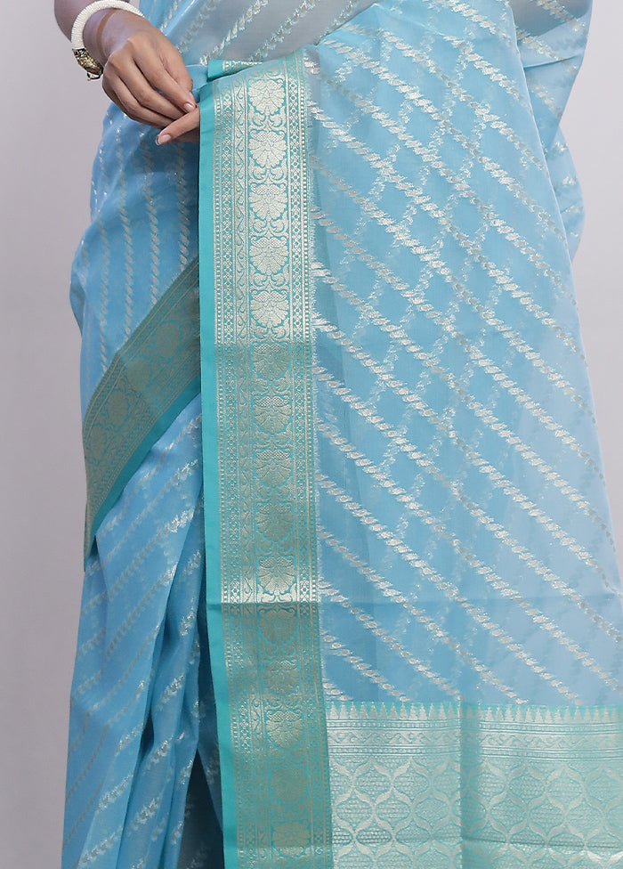 Blue Kora Silk Saree With Blouse Piece - Indian Silk House Agencies