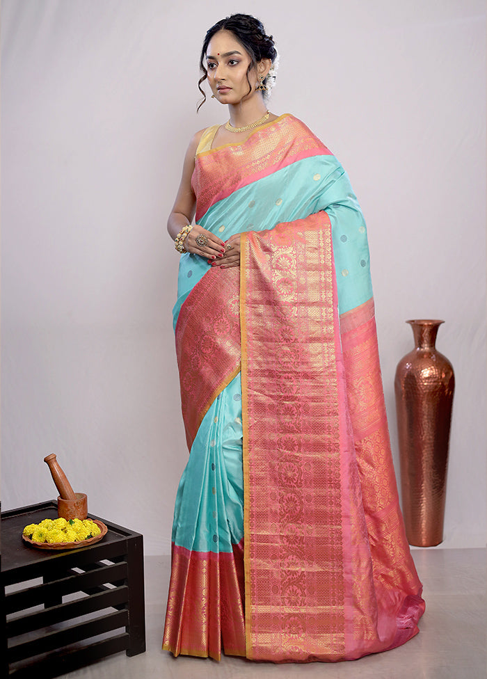 Green Gadwal Pure Silk Saree Without Blouse Piece - Indian Silk House Agencies