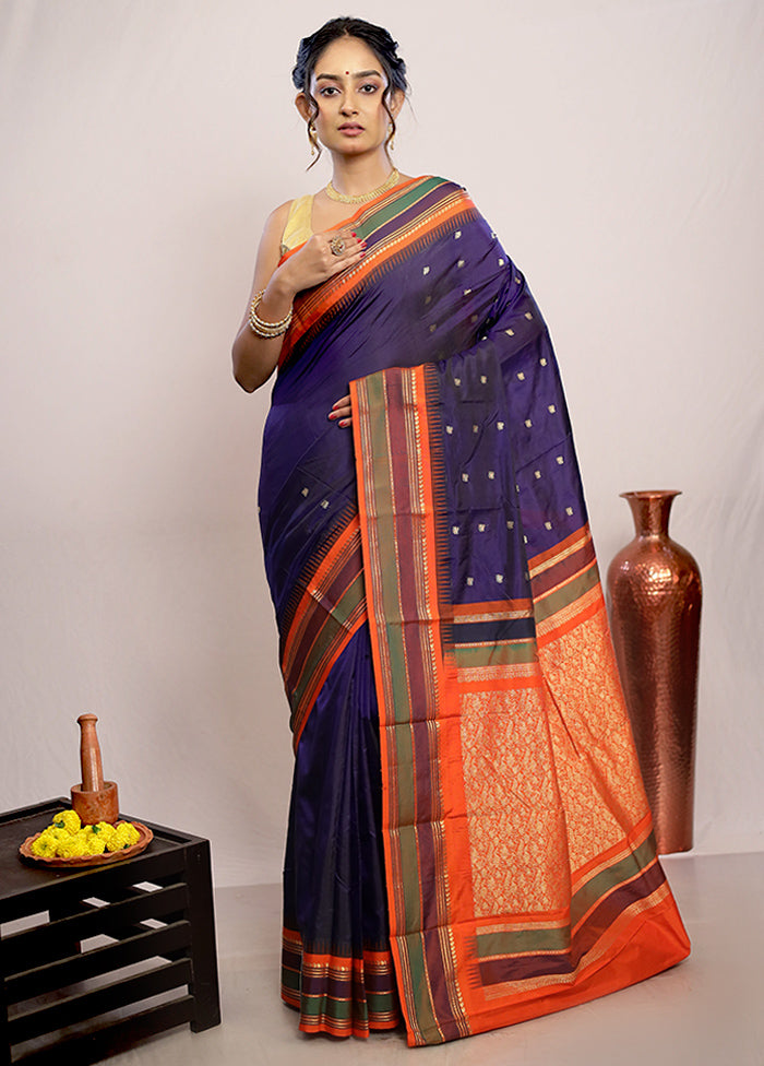 Blue Kanjivaram Silk Saree With Blouse Piece - Indian Silk House Agencies