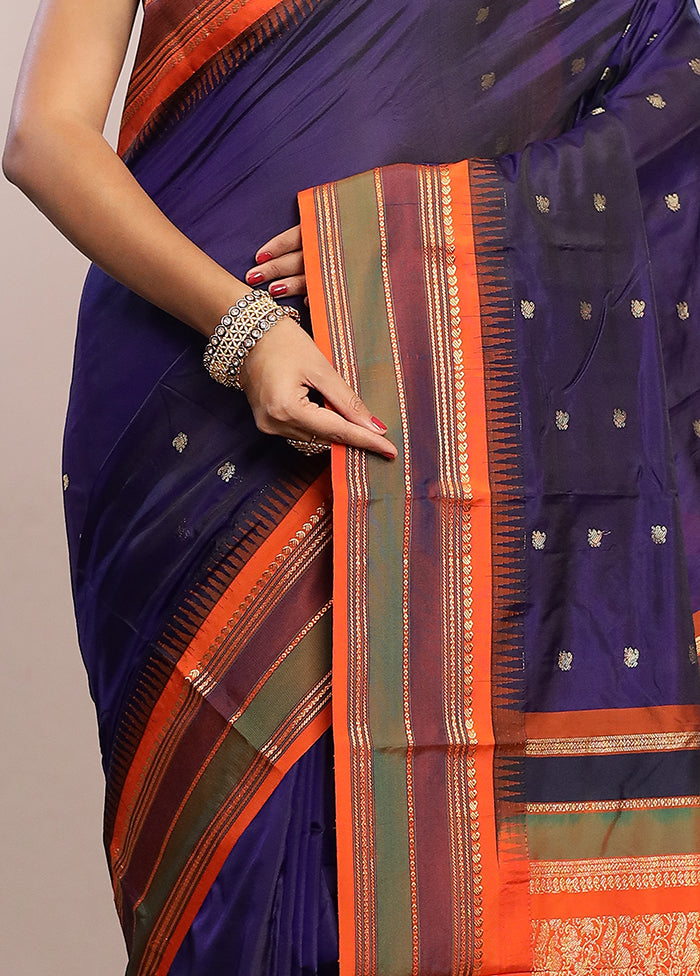 Blue Kanjivaram Silk Saree With Blouse Piece - Indian Silk House Agencies