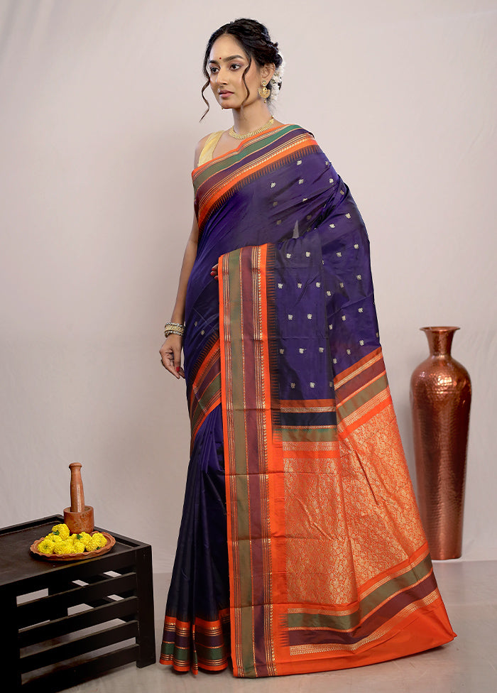 Blue Kanjivaram Silk Saree With Blouse Piece - Indian Silk House Agencies