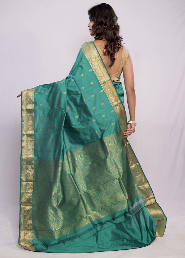 Green Kanjivaram Silk Saree With Blouse Piece - Indian Silk House Agencies