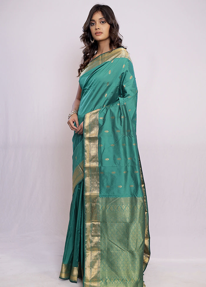 Green Kanjivaram Silk Saree With Blouse Piece - Indian Silk House Agencies