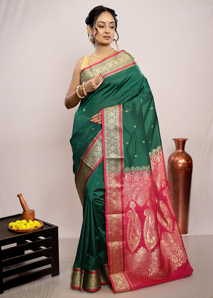 Green Kanjivaram Silk Saree With Blouse Piece - Indian Silk House Agencies