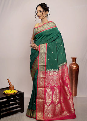 Green Kanjivaram Silk Saree With Blouse Piece - Indian Silk House Agencies