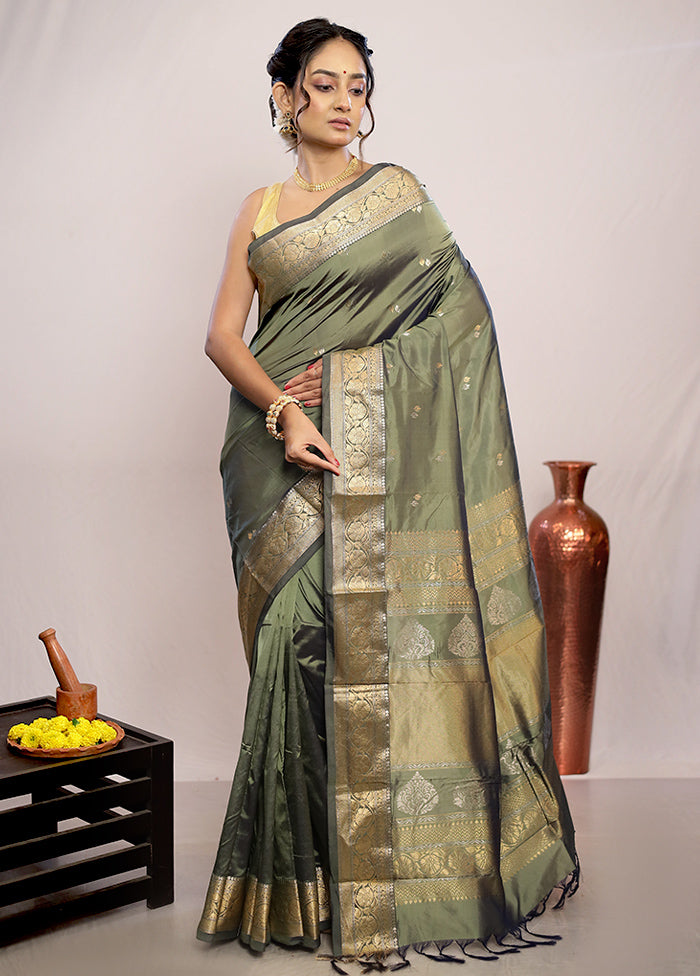 Green Kanjivaram Silk Saree With Blouse Piece - Indian Silk House Agencies