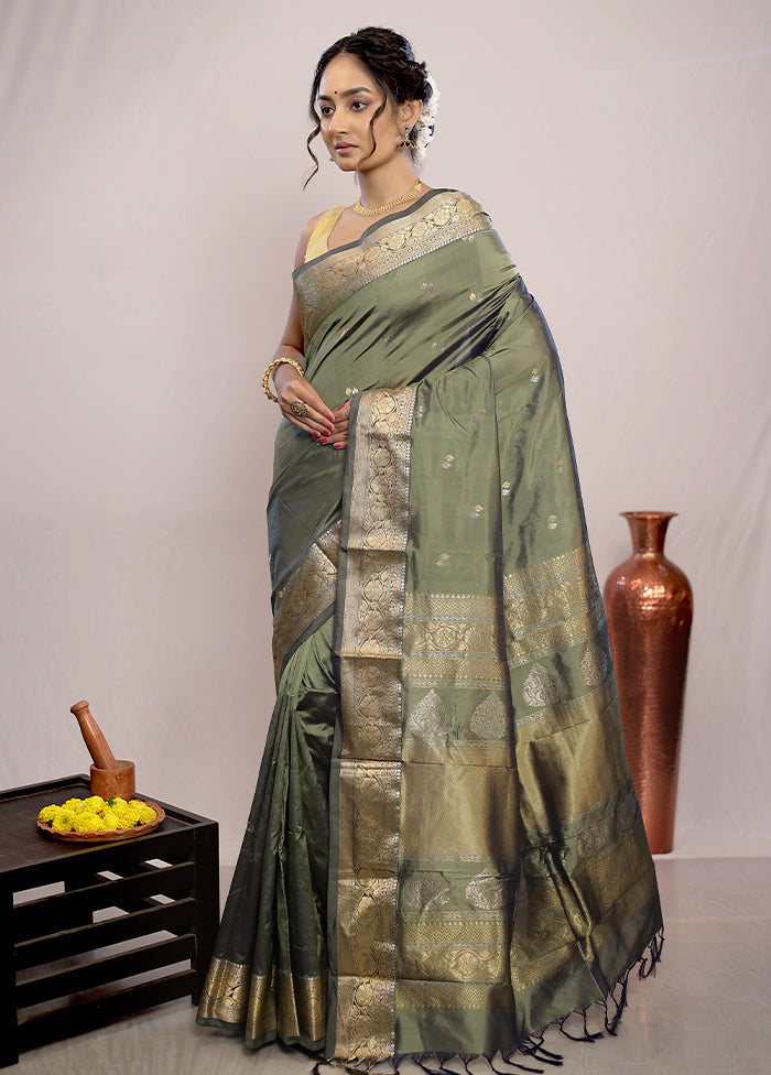 Green Kanjivaram Silk Saree With Blouse Piece - Indian Silk House Agencies